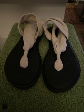 Women’s Black Sandals with Cream Fabric Straps